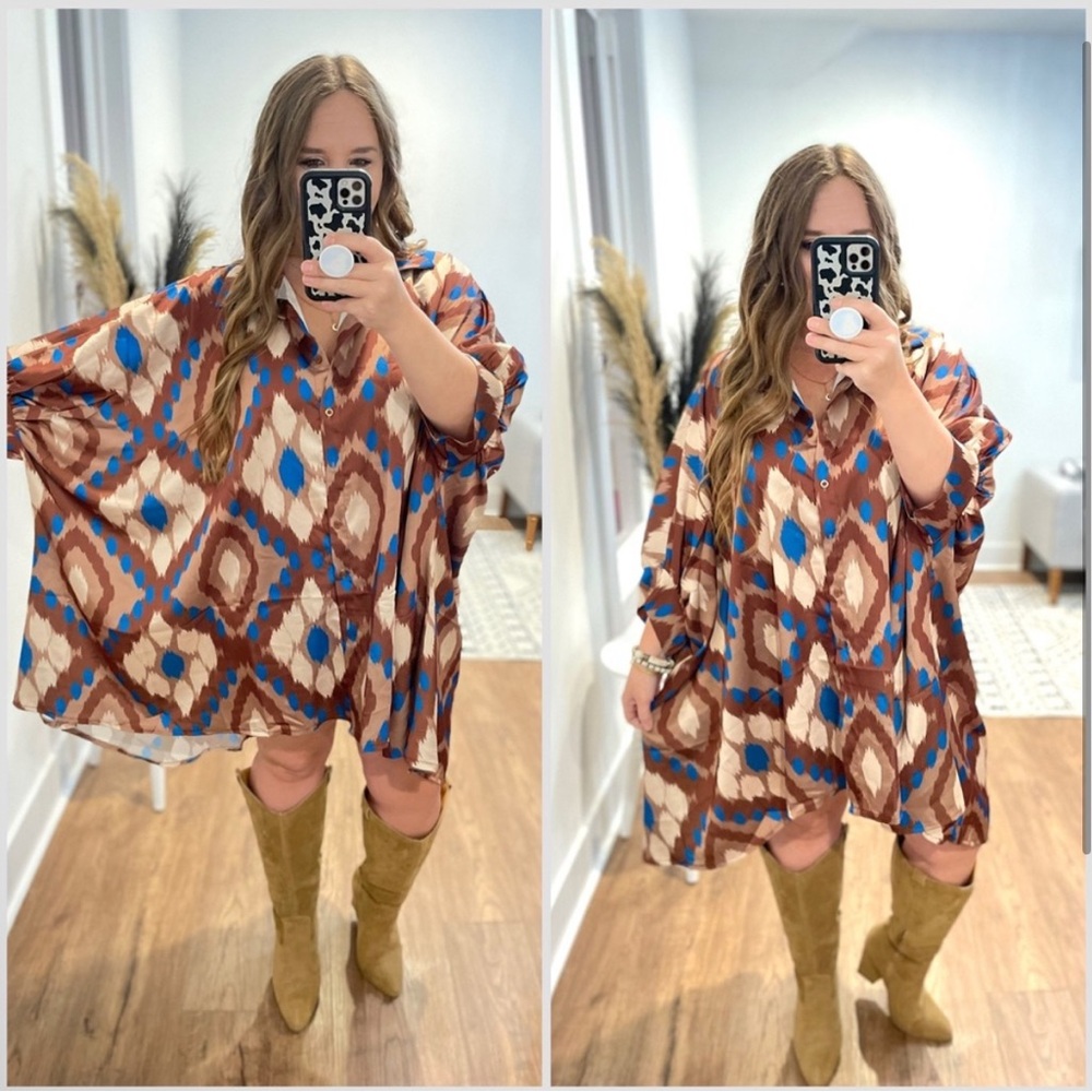 Geometric Patterned Dress with Earth Tones